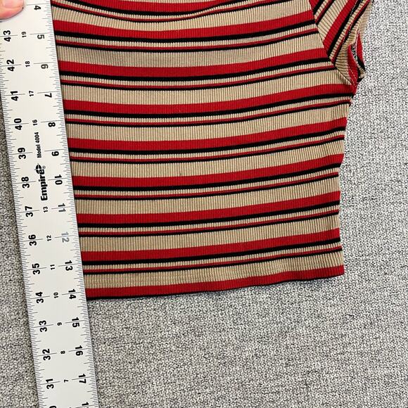Brandy Melville Maroon Beige Black Striped Crop Top Off Shoulder Shirt Fits XS - Picture 6 of 7
